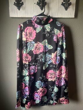 Floral mock-neck bell sleeve dress